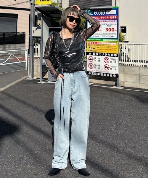 PAGEBOY（ページボーイ）の「メタリックシアーシャーリング（Tシャツ/カットソー・レディース・ブラック/シルバー・FREE）」の8枚目の写真