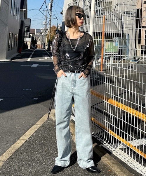 PAGEBOY（ページボーイ）の「メタリックシアーシャーリング（Tシャツ/カットソー・レディース・ブラック/シルバー・FREE）」の7枚目の写真