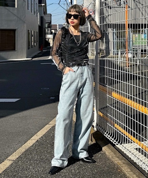 PAGEBOY（ページボーイ）の「メタリックシアーシャーリング（Tシャツ/カットソー・レディース・ブラック/シルバー・FREE）」の6枚目の写真