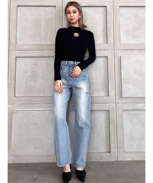 GYDA（ジェイダ）の「ハイウエスト DEEP SIDE BACK DAMAGE ワイド デニムパンツ（デニムパンツ・レディース・ライトブルー/ブルー・SMALL/MEDIUM/X-SMALL）」の16枚目の写真