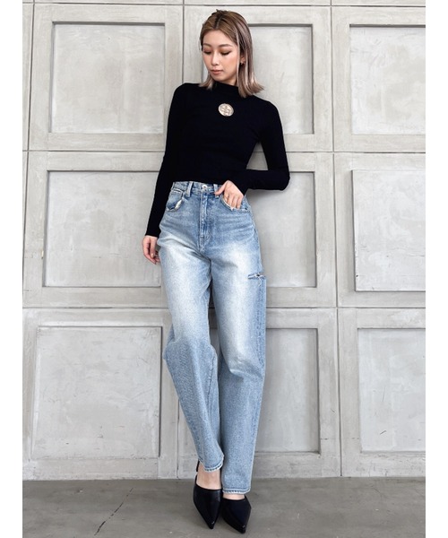 GYDA（ジェイダ）の「ハイウエスト DEEP SIDE BACK DAMAGE ワイド デニムパンツ（デニムパンツ・レディース・ライトブルー/ブルー・SMALL/MEDIUM/X-SMALL）」の6枚目の写真