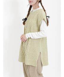 Samansa Mos2 | ケーブル編みミドル丈ベスト(ベスト)