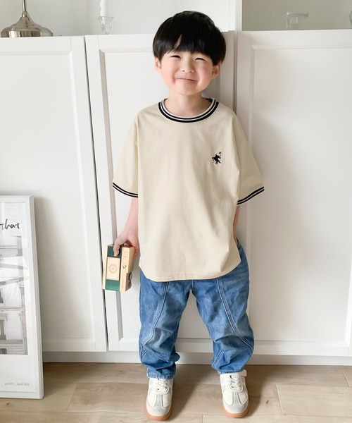 Java（ジャバ）の「《JaVa ジャバコラボ》着るだけで気分が上がる！綿100%シルケット 配色刺繍半袖Tシャツ（Tシャツ/カットソー・キッズ・アイボリー/グリーン・100/120/140/160）」の3枚目の写真