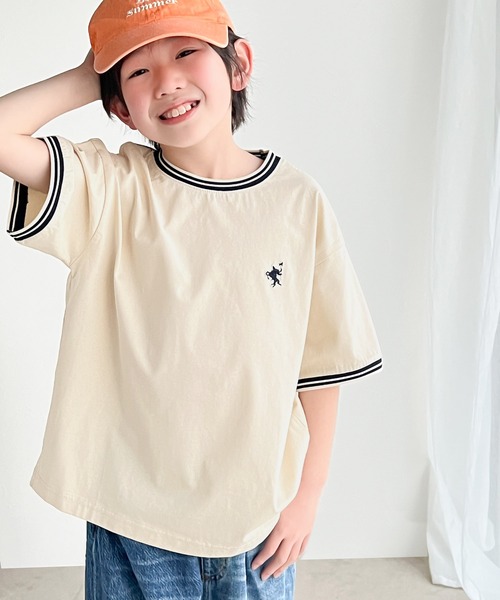 Java（ジャバ）の「《JaVa ジャバコラボ》着るだけで気分が上がる！綿100%シルケット 配色刺繍半袖Tシャツ（Tシャツ/カットソー・キッズ・アイボリー/グリーン・100/120/140/160）」の5枚目の写真