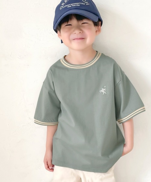 Java（ジャバ）の「《JaVa ジャバコラボ》着るだけで気分が上がる！綿100%シルケット 配色刺繍半袖Tシャツ（Tシャツ/カットソー・キッズ・アイボリー/グリーン・100/120/140/160）」の8枚目の写真