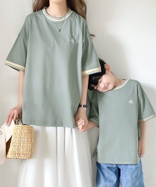 Java（ジャバ）の「《JaVa ジャバコラボ》着るだけで気分が上がる！綿100%シルケット 配色刺繍半袖Tシャツ（Tシャツ/カットソー・キッズ・アイボリー/グリーン・100/120/140/160）」の11枚目の写真