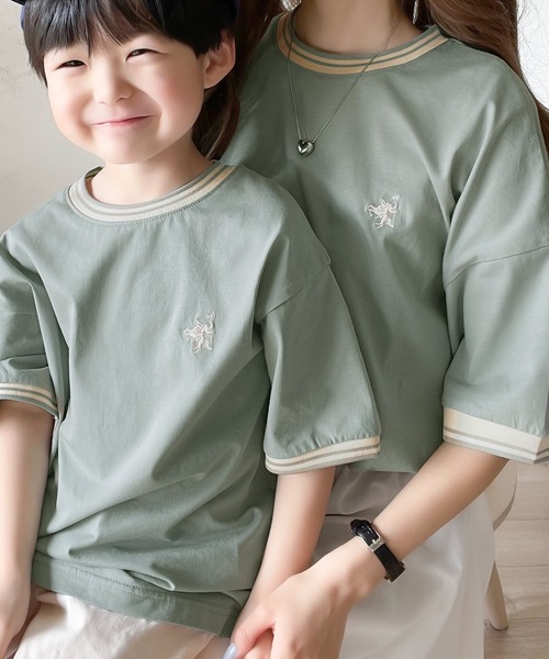 Java（ジャバ）の「《JaVa ジャバコラボ》着るだけで気分が上がる！綿100%シルケット 配色刺繍半袖Tシャツ（Tシャツ/カットソー・キッズ・アイボリー/グリーン・100/120/140/160）」の12枚目の写真