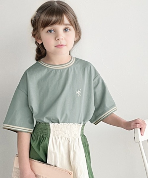 Java（ジャバ）の「《JaVa ジャバコラボ》着るだけで気分が上がる！綿100%シルケット 配色刺繍半袖Tシャツ（Tシャツ/カットソー・キッズ・アイボリー/グリーン・100/120/140/160）」の9枚目の写真