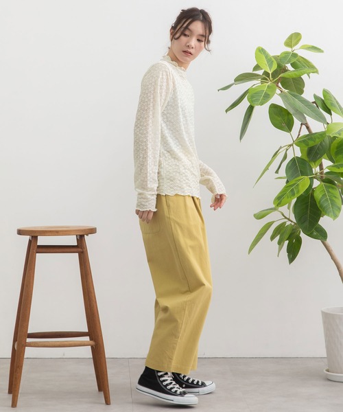 POU DOU DOU（プードゥドゥ）の「花柄シアータートルトップス（Tシャツ/カットソー・レディース・オフホワイト/ブラック/ミント/ダークグレー・3）」の16枚目の写真