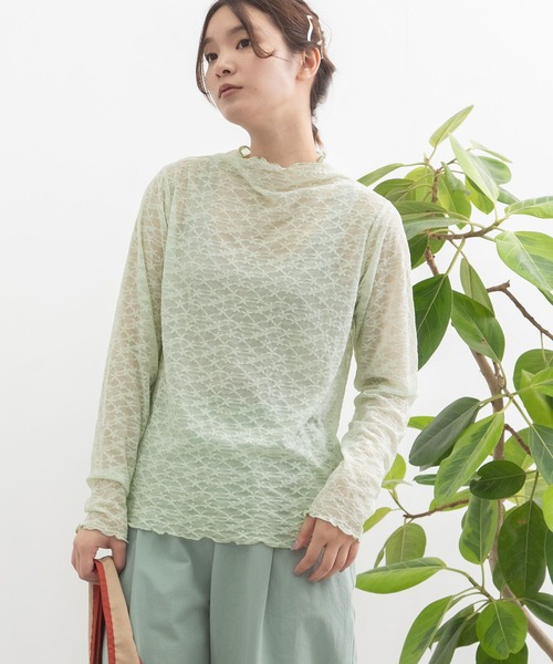 POU DOU DOU（プードゥドゥ）の「花柄シアータートルトップス（Tシャツ/カットソー・レディース・オフホワイト/ブラック/ミント/ダークグレー・3）」の14枚目の写真