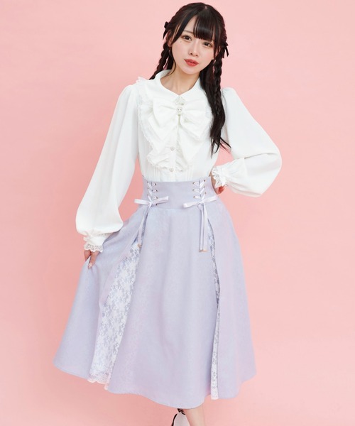 Secret Honey（シークレットハニー）の「レース切替ジャガードミディ丈スカート（スカート・レディース・ブラック/ラベンダー/ブラック系その他/スミクロ/オフホワイト・MEDIUM）」の5枚目の写真