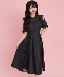 レース切替ジャガードミディ丈スカート