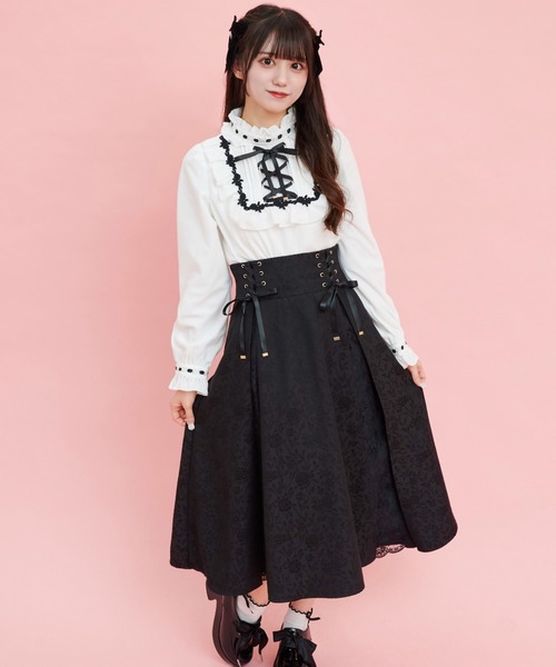 Secret Honey（シークレットハニー）の「レース切替ジャガードミディ丈スカート（スカート・レディース・ブラック/ラベンダー/ブラック系その他/スミクロ/オフホワイト・MEDIUM）」の3枚目の写真