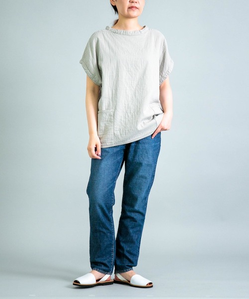OMNIGOD（オムニゴッド）の「[OMNIGOD womens / オムニゴッド] ダブルガーゼフレンチスリーブガーデナーシャツ（シャツ/ブラウス・レディース・グレー/ブラック/ホワイト/ブルー・FREE）」の14枚目の写真
