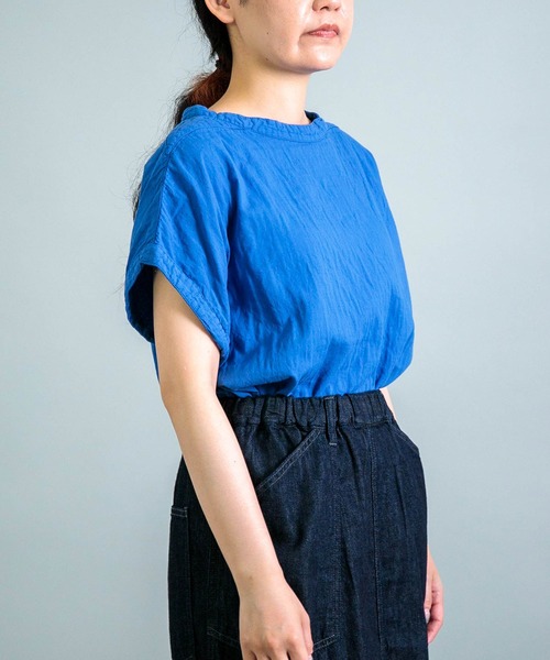OMNIGOD（オムニゴッド）の「[OMNIGOD womens / オムニゴッド] ダブルガーゼフレンチスリーブガーデナーシャツ（シャツ/ブラウス・レディース・グレー/ブラック/ホワイト/ブルー・FREE）」の13枚目の写真