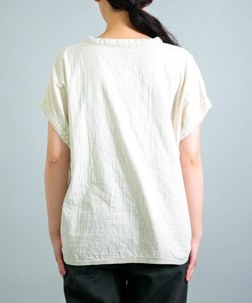 OMNIGOD（オムニゴッド）の「[OMNIGOD womens / オムニゴッド] ダブルガーゼフレンチスリーブガーデナーシャツ（シャツ/ブラウス・レディース・グレー/ブラック/ホワイト/ブルー・FREE）」の9枚目の写真