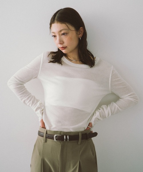 シアーロングスリーブTシャツ ホワイト シアーロングスリーブTEE（Tシャツ/カットソー）｜HANNE（アン