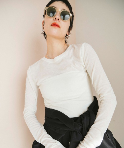 HANNE（アン）の「シアーロングスリーブTEE（Tシャツ/カットソー・レディース・ネイビー/ベージュ/ホワイト/レッド/ブラック/パープル/ブルー・FREE）」の8枚目の写真