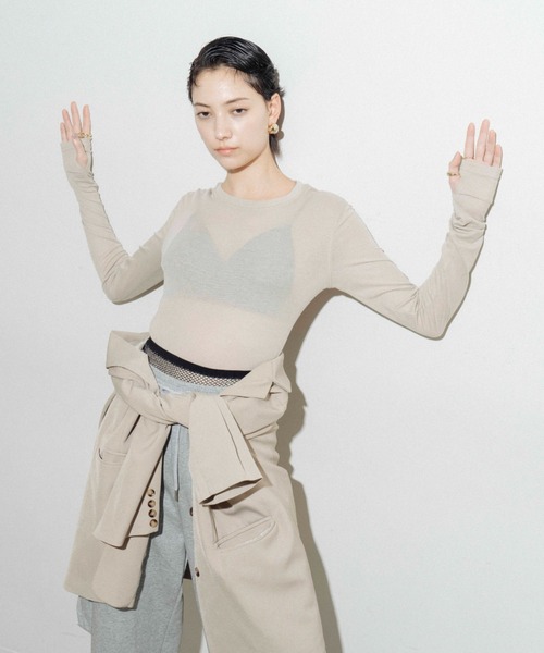 HANNE（アン）の「シアーロングスリーブTEE（Tシャツ/カットソー・レディース・ネイビー/ベージュ/ホワイト/レッド/ブラック/パープル/ブルー・FREE）」の10枚目の写真