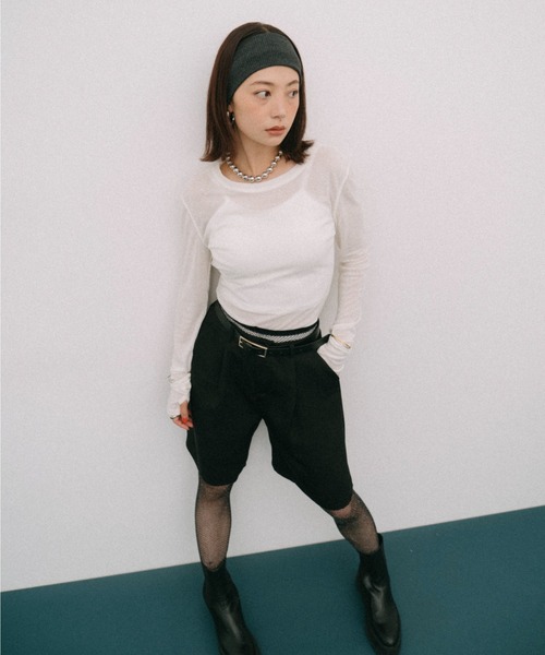 HANNE（アン）の「シアーロングスリーブTEE（Tシャツ/カットソー・レディース・ネイビー/ベージュ/ホワイト/レッド/ブラック/パープル/ブルー・FREE）」の15枚目の写真