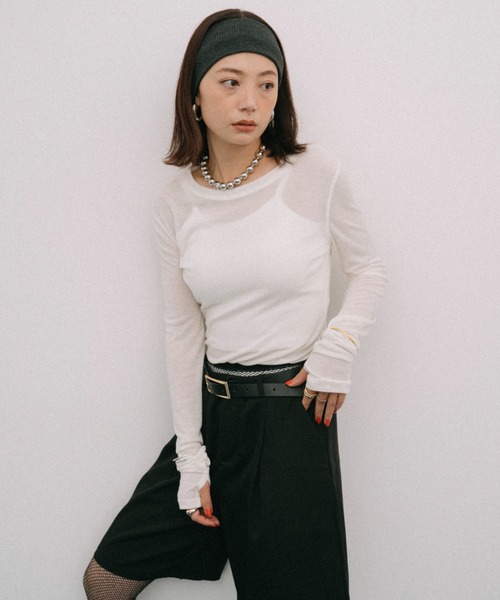 HANNE（アン）の「シアーロングスリーブTEE（Tシャツ/カットソー・レディース・ネイビー/ベージュ/ホワイト/レッド/ブラック/パープル/ブルー・FREE）」の16枚目の写真