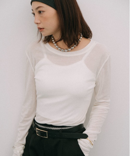 HANNE（アン）の「シアーロングスリーブTEE（Tシャツ/カットソー・レディース・ネイビー/ベージュ/ホワイト/レッド/ブラック/パープル/ブルー・FREE）」の17枚目の写真