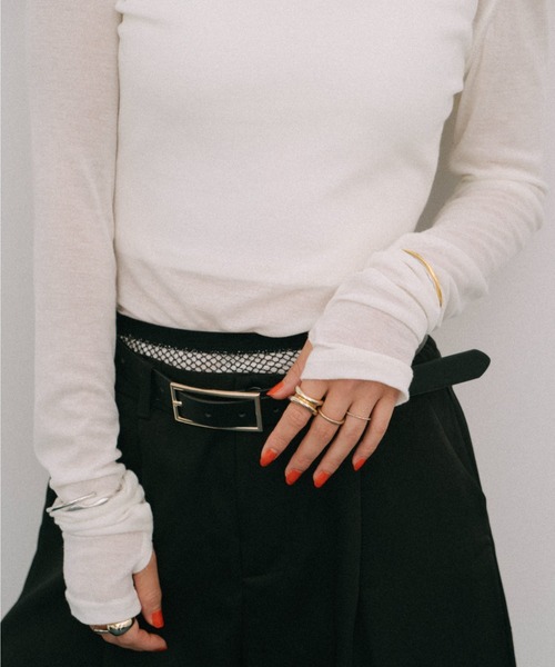 HANNE（アン）の「シアーロングスリーブTEE（Tシャツ/カットソー・レディース・ネイビー/ベージュ/ホワイト/レッド/ブラック/パープル/ブルー・FREE）」の18枚目の写真