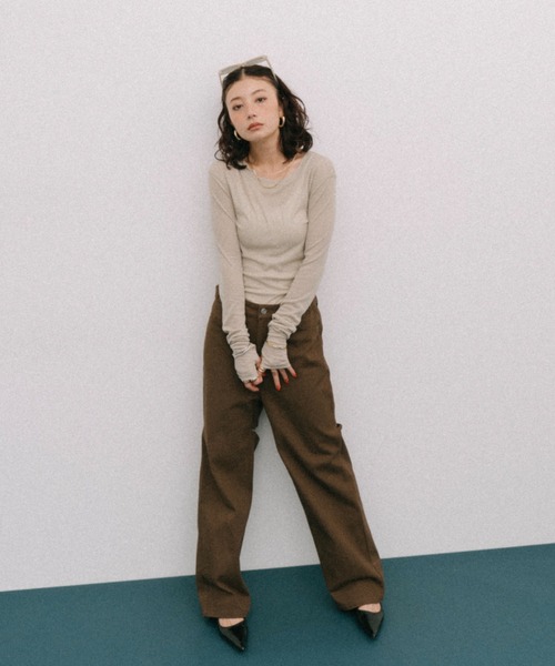 HANNE（アン）の「シアーロングスリーブTEE（Tシャツ/カットソー・レディース・ネイビー/ベージュ/ホワイト/レッド/ブラック/パープル/ブルー・FREE）」の11枚目の写真