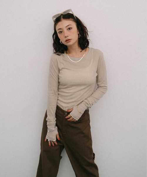 HANNE（アン）の「シアーロングスリーブTEE（Tシャツ/カットソー・レディース・ネイビー/ベージュ/ホワイト/レッド/ブラック/パープル/ブルー・FREE）」の12枚目の写真