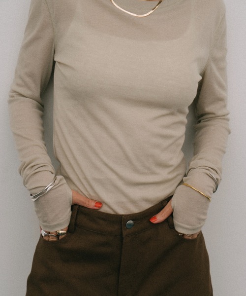 HANNE（アン）の「シアーロングスリーブTEE（Tシャツ/カットソー・レディース・ネイビー/ベージュ/ホワイト/レッド/ブラック/パープル/ブルー・FREE）」の14枚目の写真