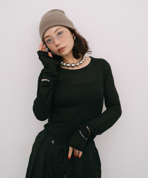 HANNE（アン）の「シアーロングスリーブTEE（Tシャツ/カットソー・レディース・ネイビー/ベージュ/ホワイト/レッド/ブラック/パープル/ブルー・FREE）」の19枚目の写真