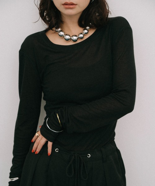 HANNE（アン）の「シアーロングスリーブTEE（Tシャツ/カットソー・レディース・ネイビー/ベージュ/ホワイト/レッド/ブラック/パープル/ブルー・FREE）」の21枚目の写真