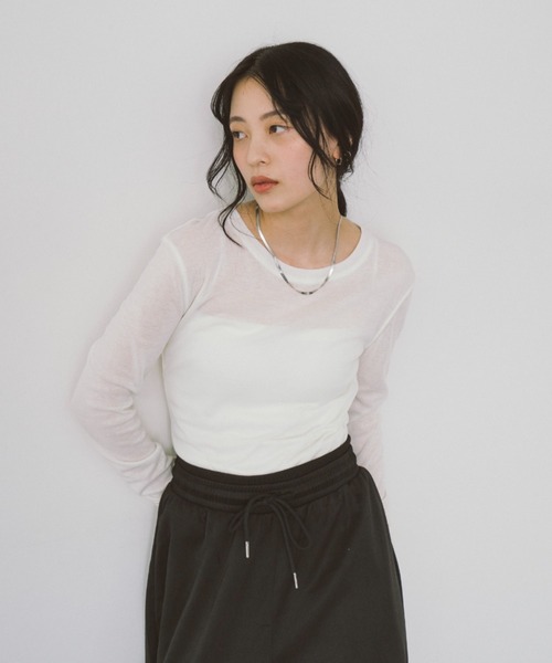 シアーロングスリーブTシャツ ホワイト シアーロングスリーブTEE（Tシャツ/カットソー）｜HANNE（アン