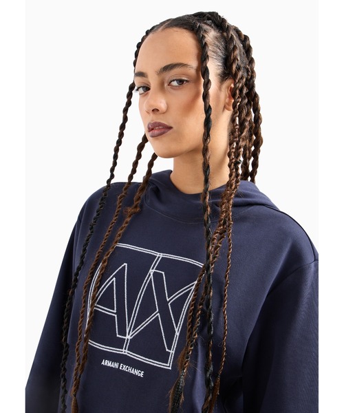 ARMANI EXCHANGE（アルマーニエクスチェンジ）の「【A|X アルマーニ エクスチェンジ】ボックスロゴデザイン フーデッドスウェットパーカー（スウェット・レディース・ネイビー/ホワイト・SMALL/MEDIUM/LARGE/X-SMALL）」の10枚目の写真