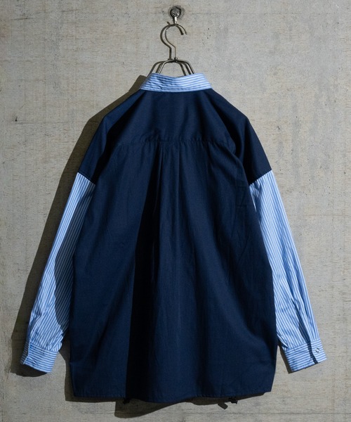 JOHN'S CLOSET（ジョンズクローゼット）の「【i】バイパターン ドローストリングス ブロードビッグシャツ（シャツ/ブラウス・メンズ・ブラック/サックスブルー・MEDIUM/LARGE）」の10枚目の写真