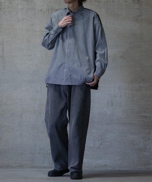 JOHN'S CLOSET（ジョンズクローゼット）の「【i】バイパターン ドローストリングス ブロードビッグシャツ（シャツ/ブラウス・メンズ・ブラック/サックスブルー・MEDIUM/LARGE）」の6枚目の写真