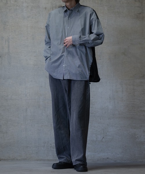 JOHN'S CLOSET（ジョンズクローゼット）の「【i】バイパターン ドローストリングス ブロードビッグシャツ（シャツ/ブラウス・メンズ・ブラック/サックスブルー・MEDIUM/LARGE）」の7枚目の写真