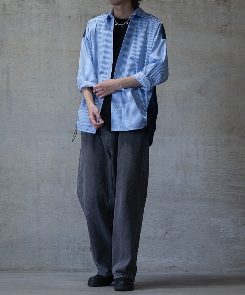 JOHN'S CLOSET（ジョンズクローゼット）の「【i】バイパターン ドローストリングス ブロードビッグシャツ（シャツ/ブラウス・メンズ・ブラック/サックスブルー・MEDIUM/LARGE）」の15枚目の写真