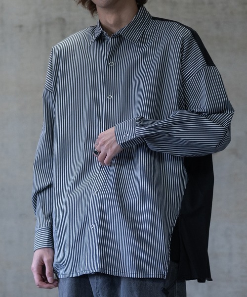 JOHN'S CLOSET（ジョンズクローゼット）の「【i】バイパターン ドローストリングス ブロードビッグシャツ（シャツ/ブラウス・メンズ・ブラック/サックスブルー・MEDIUM/LARGE）」の3枚目の写真