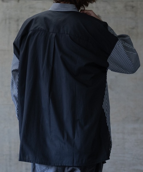 JOHN'S CLOSET（ジョンズクローゼット）の「【i】バイパターン ドローストリングス ブロードビッグシャツ（シャツ/ブラウス・メンズ・ブラック/サックスブルー・MEDIUM/LARGE）」の5枚目の写真