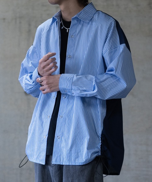 JOHN'S CLOSET（ジョンズクローゼット）の「【i】バイパターン ドローストリングス ブロードビッグシャツ（シャツ/ブラウス・メンズ・ブラック/サックスブルー・MEDIUM/LARGE）」の11枚目の写真