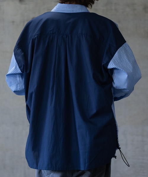 JOHN'S CLOSET（ジョンズクローゼット）の「【i】バイパターン ドローストリングス ブロードビッグシャツ（シャツ/ブラウス・メンズ・ブラック/サックスブルー・MEDIUM/LARGE）」の13枚目の写真