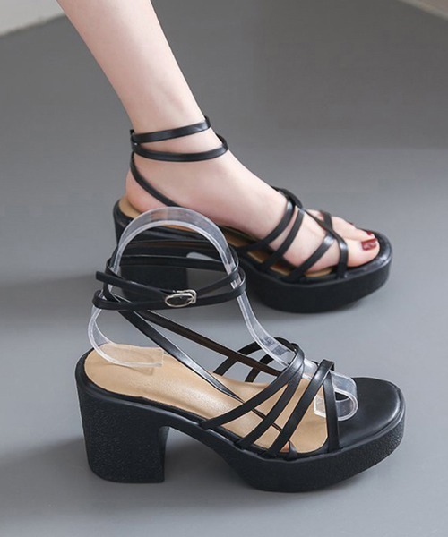 Miniministore（ミニミニストア）の「ハイヒール クロスストラップサンダル韓国（サンダル・レディース・ブラック/ホワイト・23.5cm/23.0cm/22.5cm/24.5cm/24.0cm）」の2枚目の写真