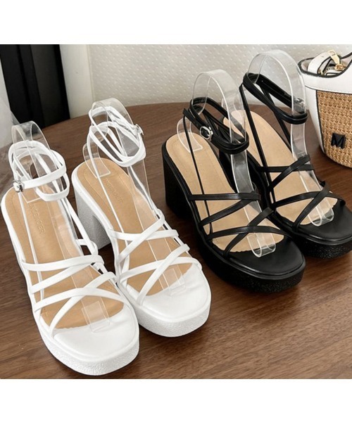 Miniministore（ミニミニストア）の「ハイヒール クロスストラップサンダル韓国（サンダル・レディース・ブラック/ホワイト・23.5cm/23.0cm/22.5cm/24.5cm/24.0cm）」の15枚目の写真