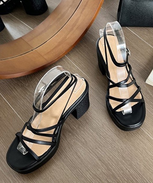 Miniministore（ミニミニストア）の「ハイヒール クロスストラップサンダル韓国（サンダル・レディース・ブラック/ホワイト・23.5cm/23.0cm/22.5cm/24.5cm/24.0cm）」の16枚目の写真