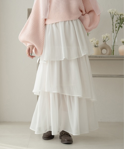 Ambre Neige(アンブルネージュ)の「シフォンアシメティアードスカート/WEB/EC限定商品(スカート・レディース・オフホワイト/アイボリー/チャコールグレー・FREE)」の3枚目の写真