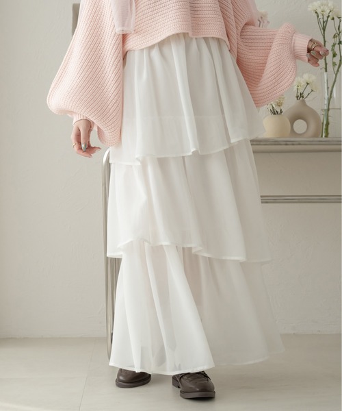 Ambre Neige(アンブルネージュ)の「シフォンアシメティアードスカート/WEB/EC限定商品(スカート・レディース・オフホワイト/アイボリー/チャコールグレー・FREE)」の8枚目の写真
