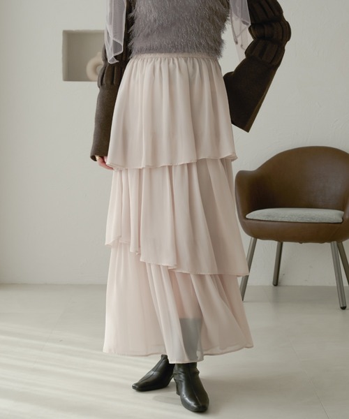 Ambre Neige(アンブルネージュ)の「シフォンアシメティアードスカート/WEB/EC限定商品(スカート・レディース・オフホワイト/アイボリー/チャコールグレー・FREE)」の16枚目の写真