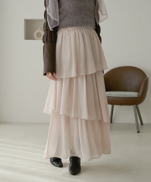 Ambre Neige(アンブルネージュ)の「シフォンアシメティアードスカート/WEB/EC限定商品(スカート・レディース・オフホワイト/アイボリー/チャコールグレー・FREE)」の7枚目の写真