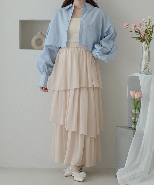 Ambre Neige(アンブルネージュ)の「シフォンアシメティアードスカート/WEB/EC限定商品(スカート・レディース・オフホワイト/アイボリー/チャコールグレー・FREE)」の4枚目の写真